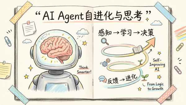 AI Agent自进化主题手绘插画